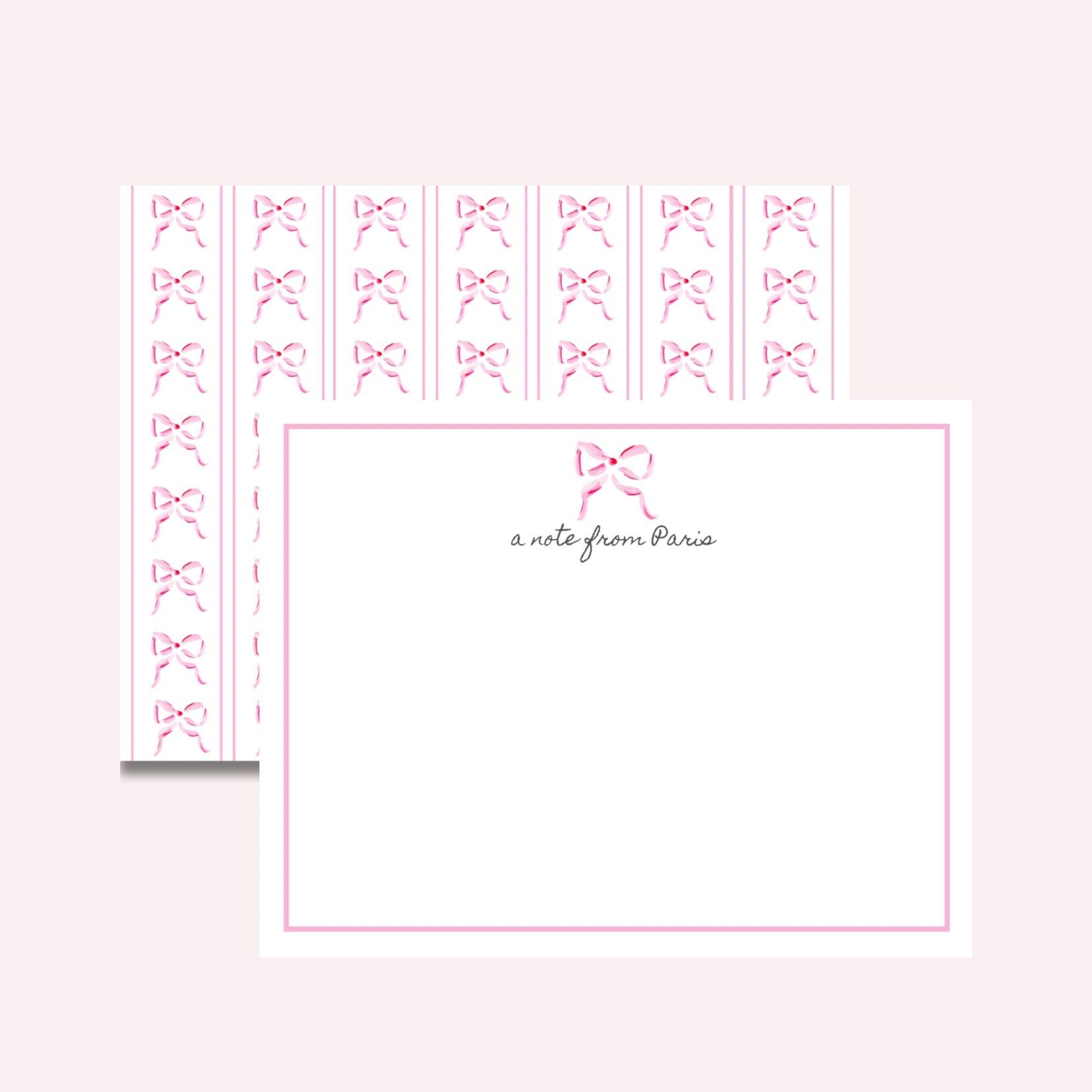 Pink bow personalized notecards