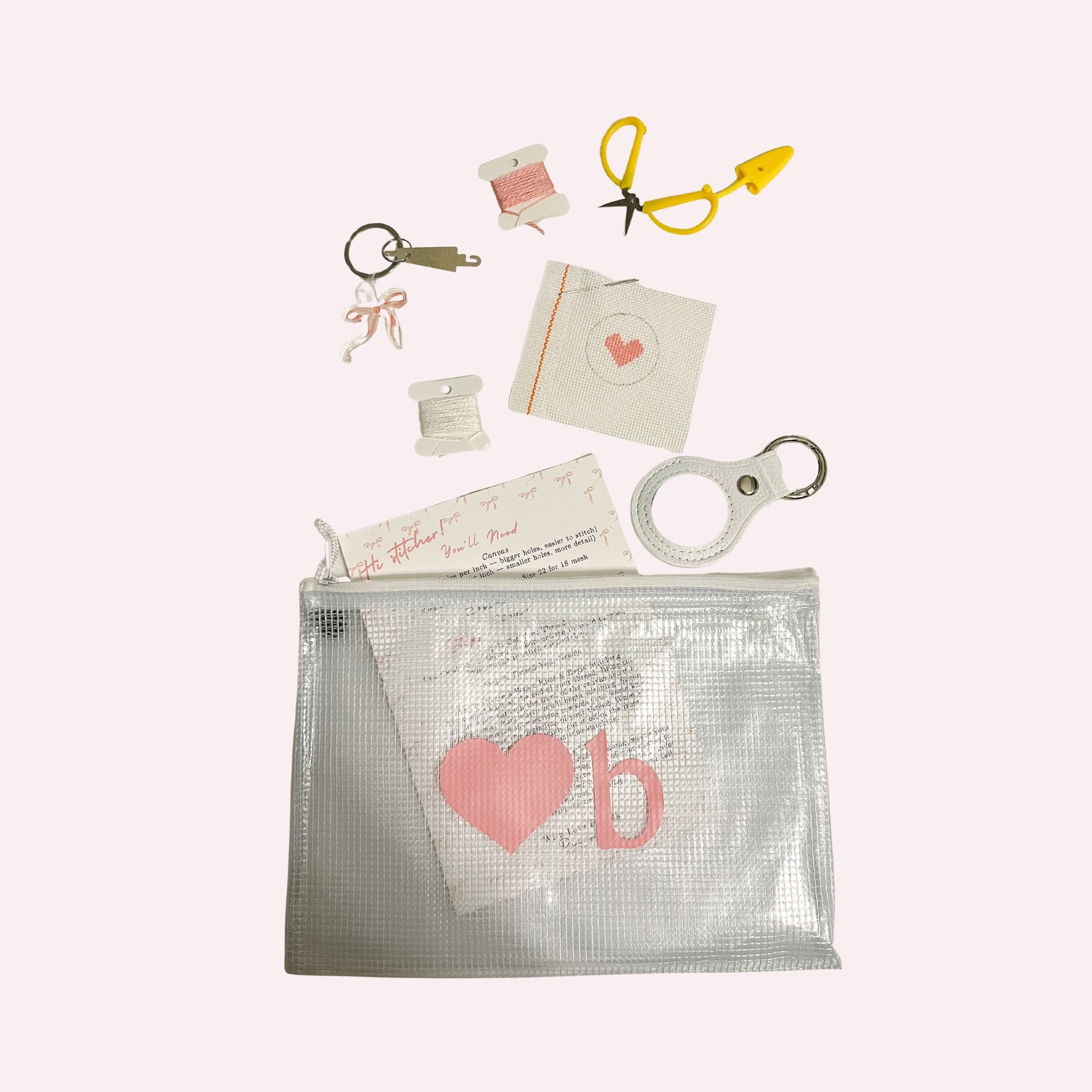 Needlepoint Kit: Beginners Self Finishing Heart Key Fob