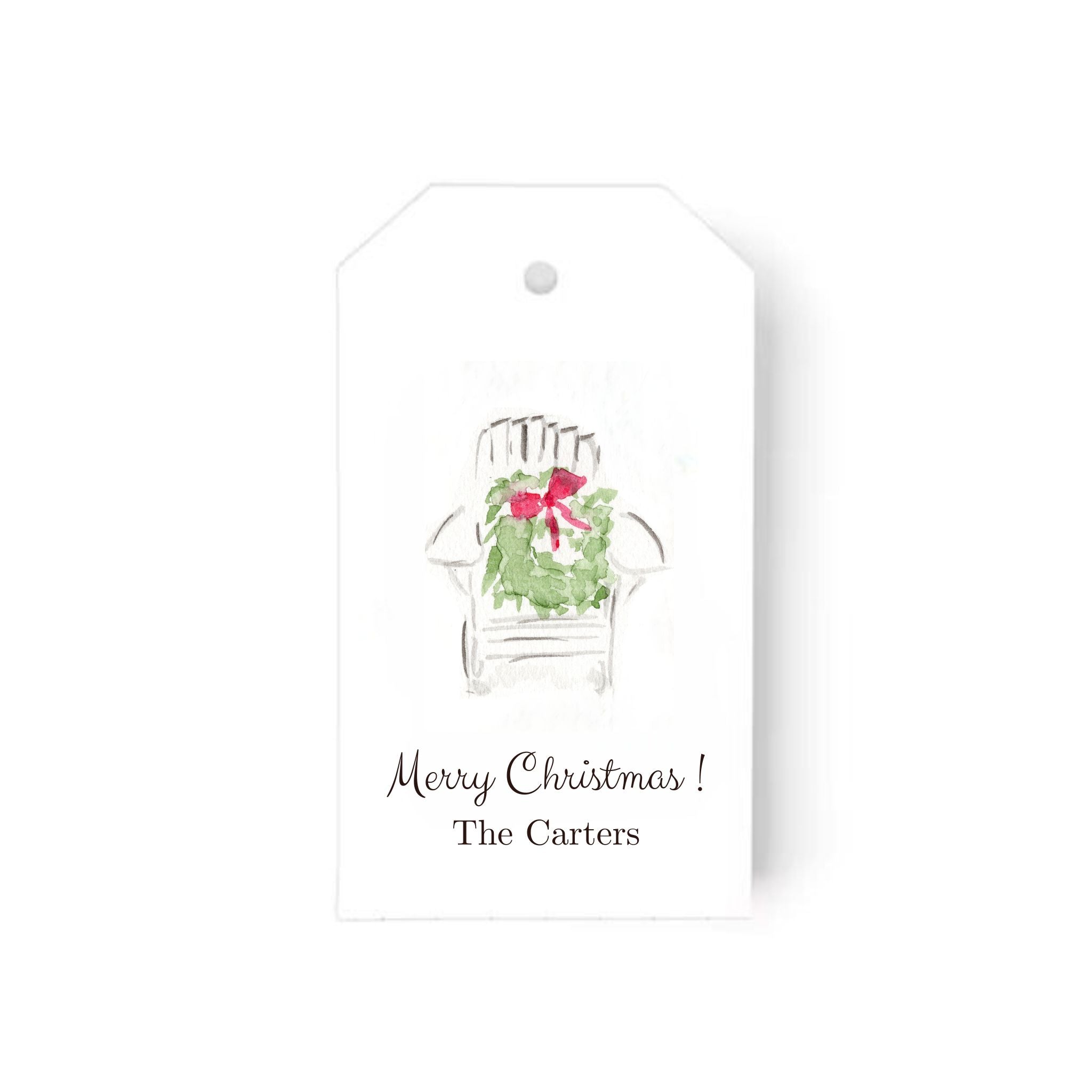 Semi Custom Gift Tags: Set of 24 Personalized Watercolor Adirondack Chairs Gift Tag