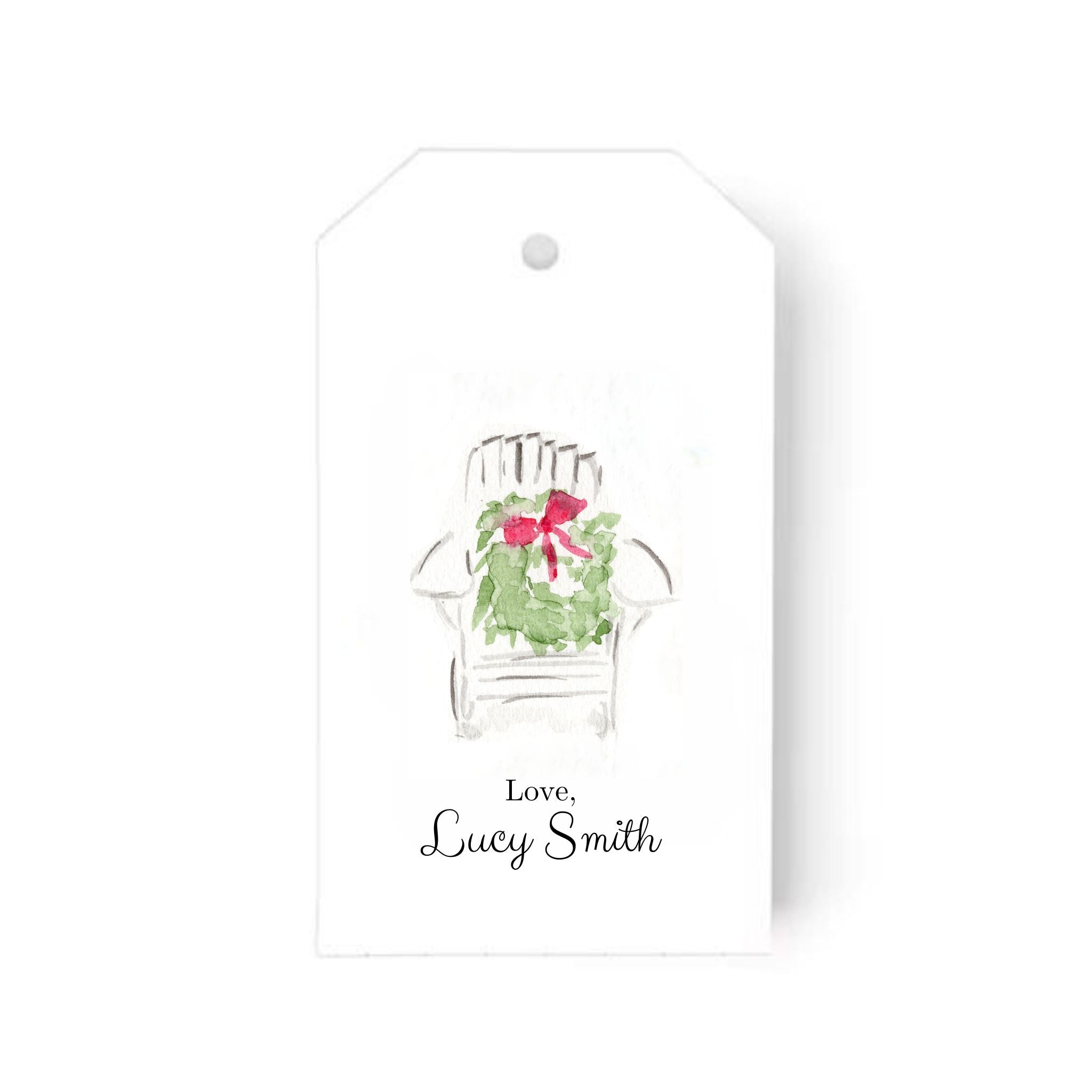 Semi Custom Gift Tags: Set of 24 Personalized Watercolor Adirondack Chairs Gift Tag