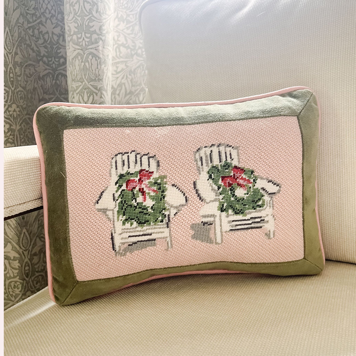 Needlepoint Canvas: Adirondack Chairs With Wreath