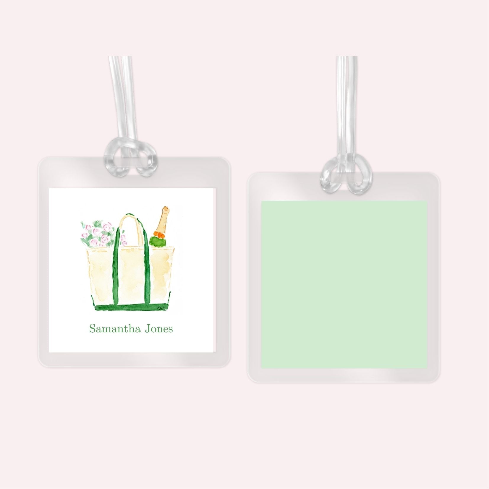 Custom Bag Tags: Laminated Champagne & Tote