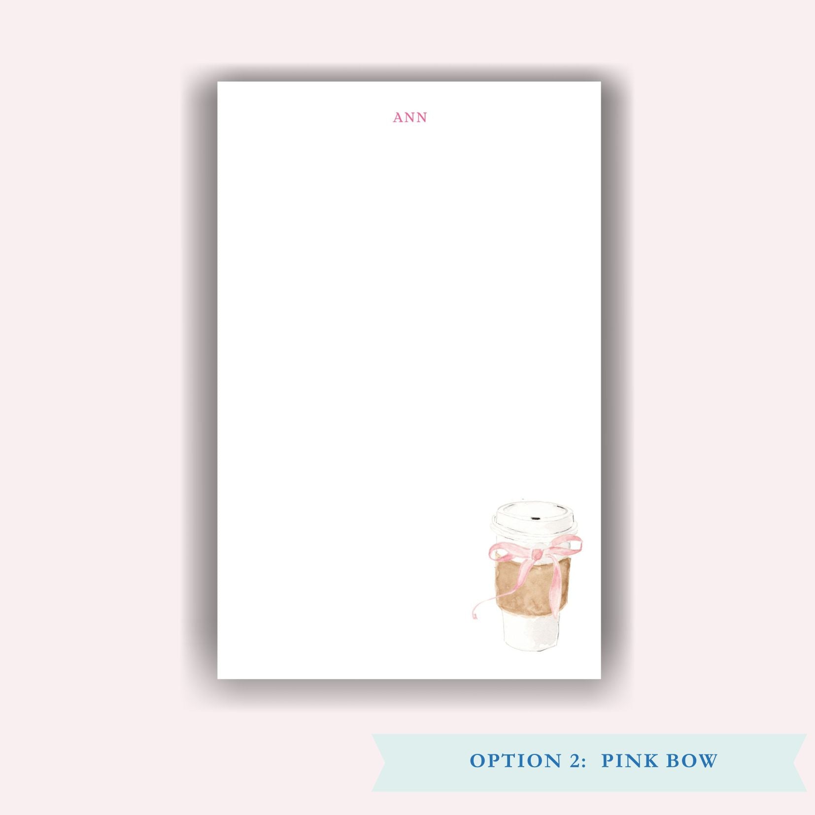 Hot Coffee with Pink Bow on Notepad