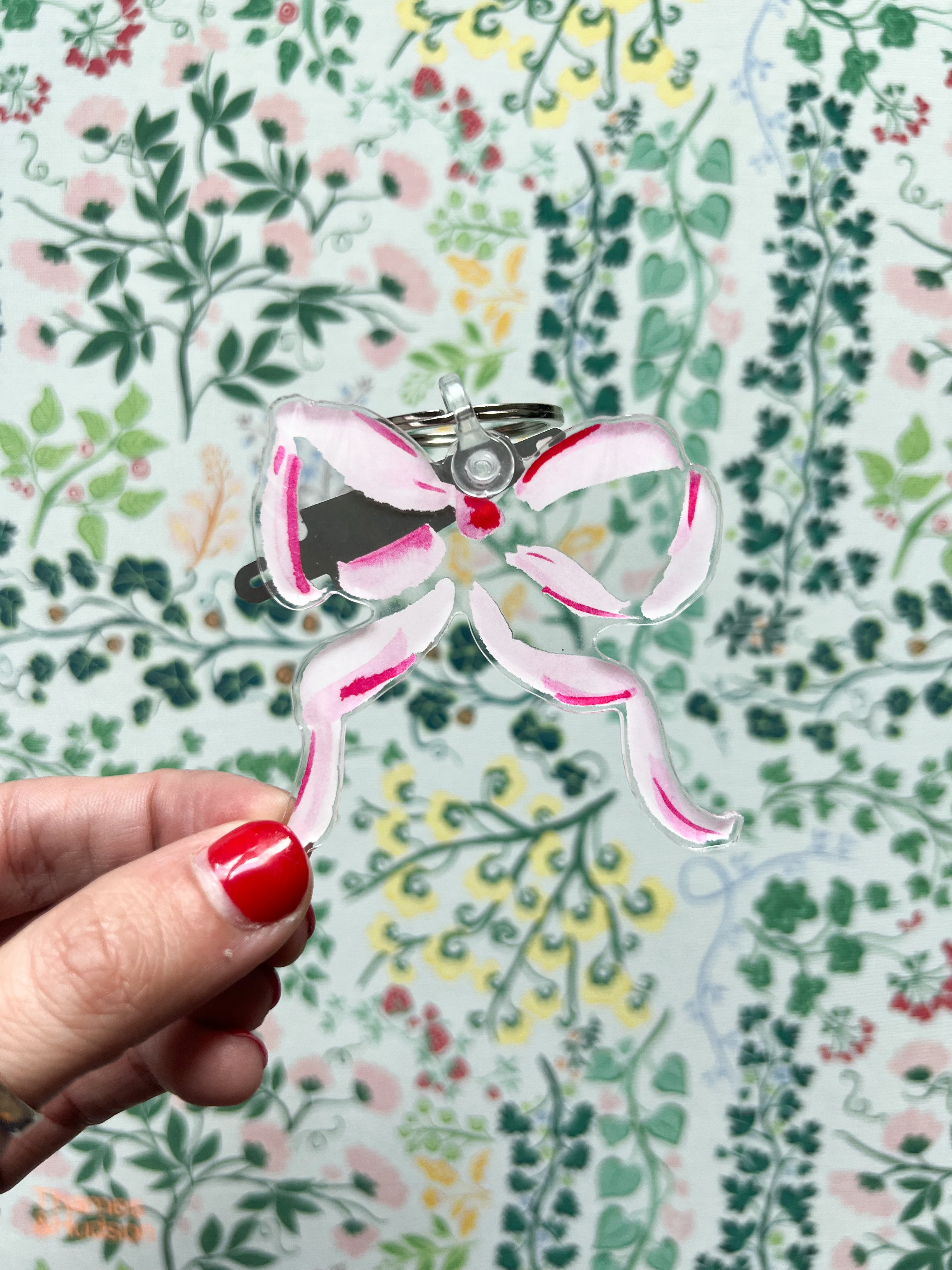 Pink Bow key chain and needle threader for needlepoint