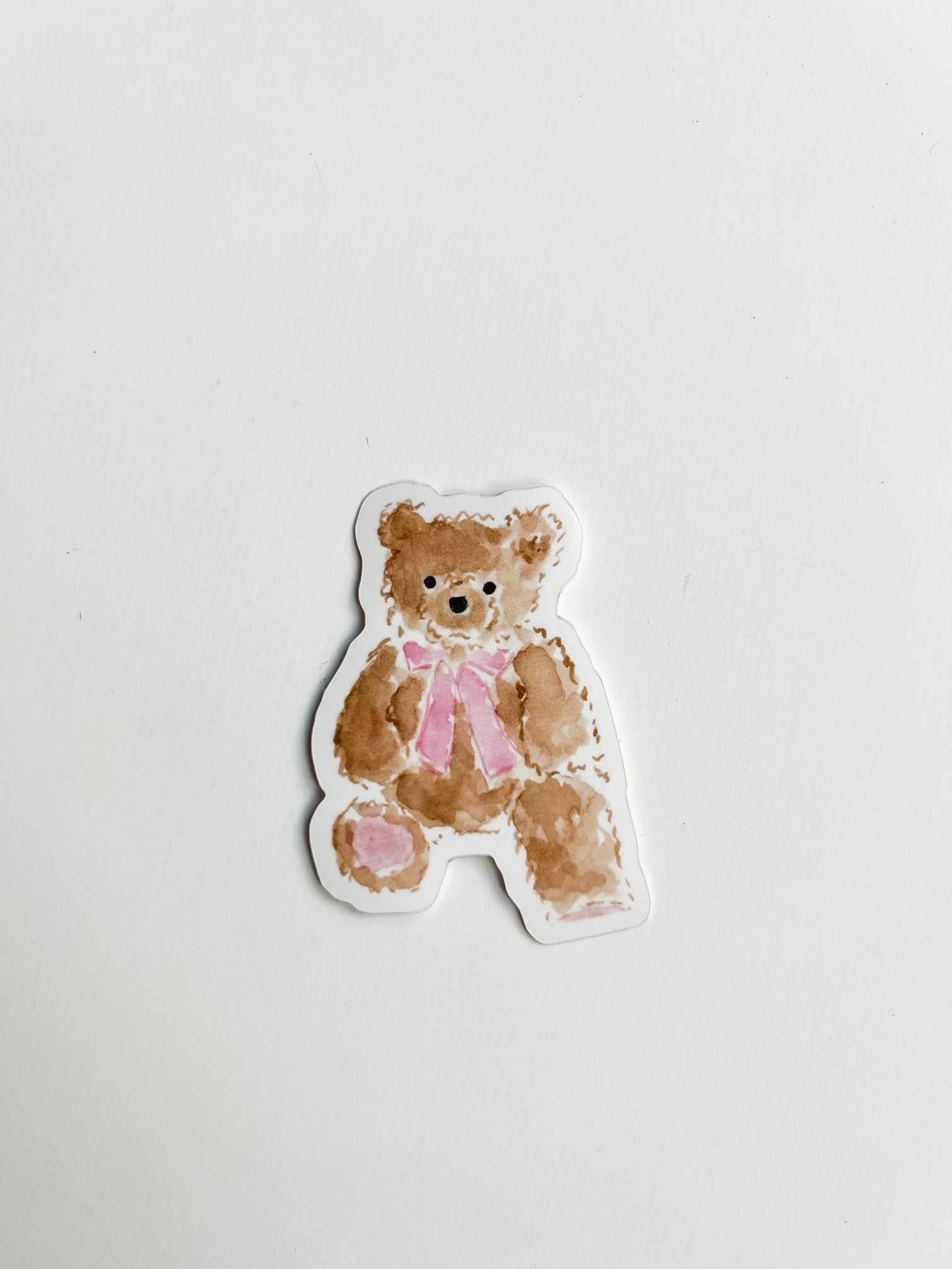 Watercolor Teddy Bear sticker with pink bow