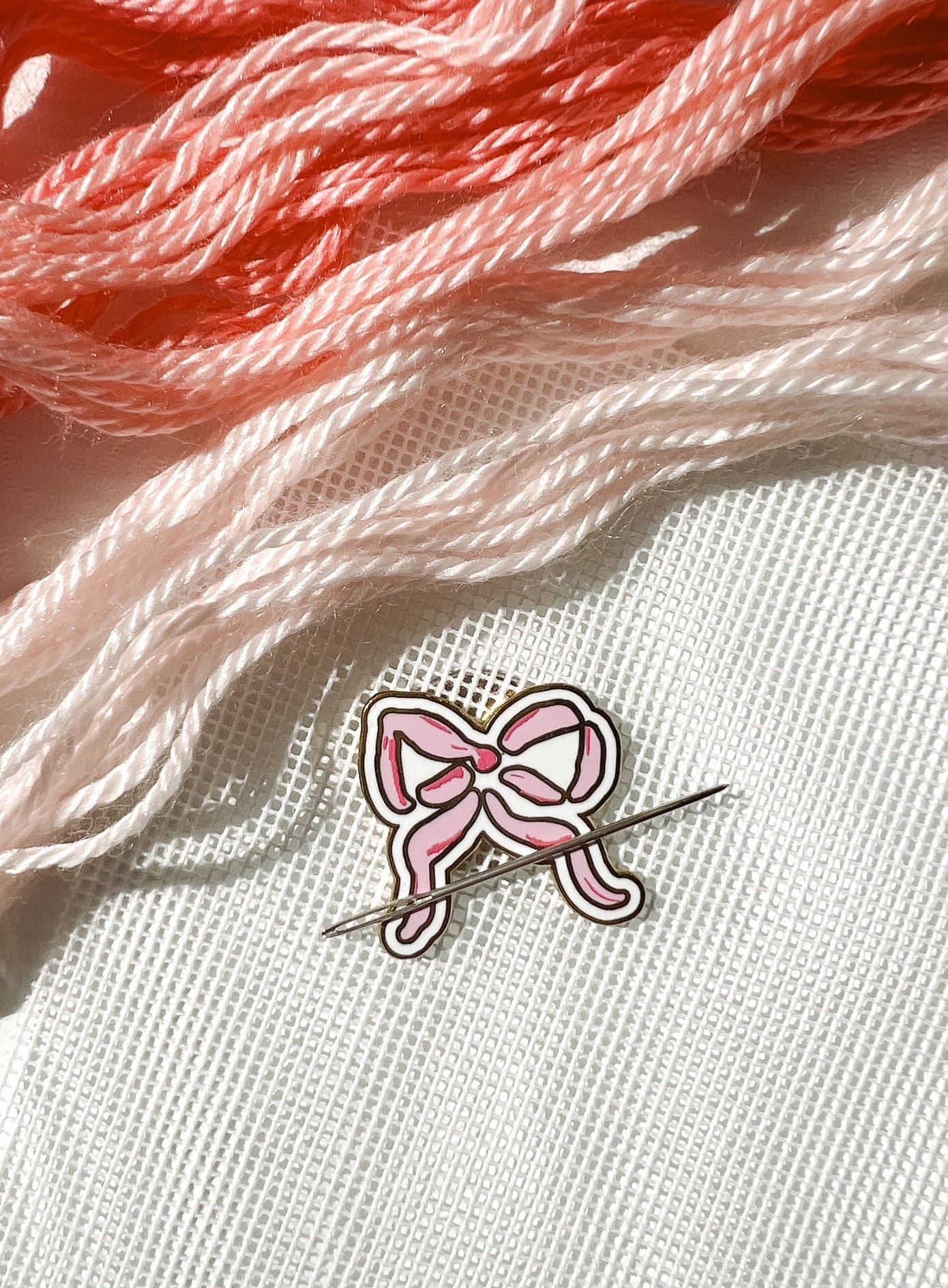 Pink Bow Needle Minder for Needlepoint & Embroidery Projects