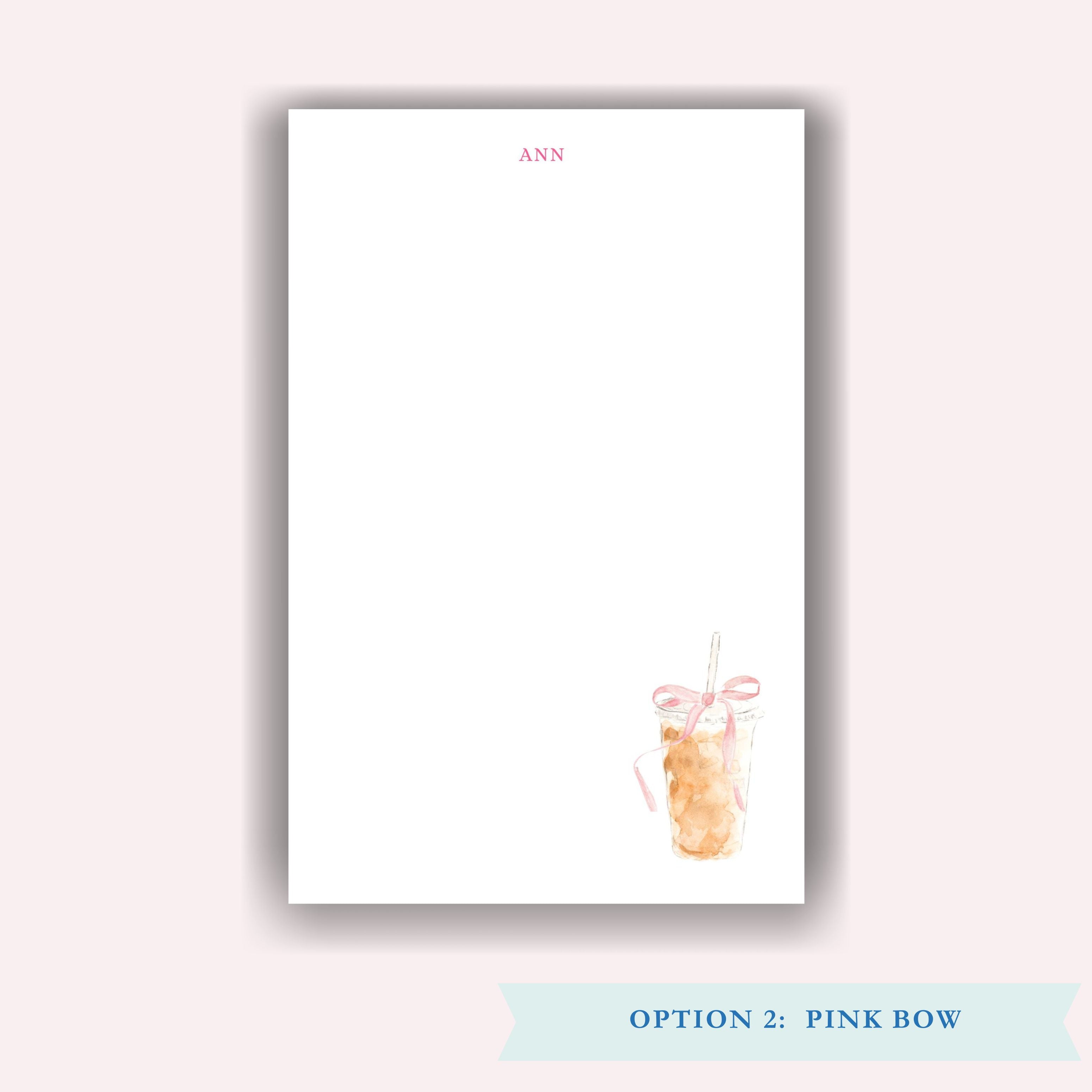 Notepad with Iced Coffee with Pink Bow