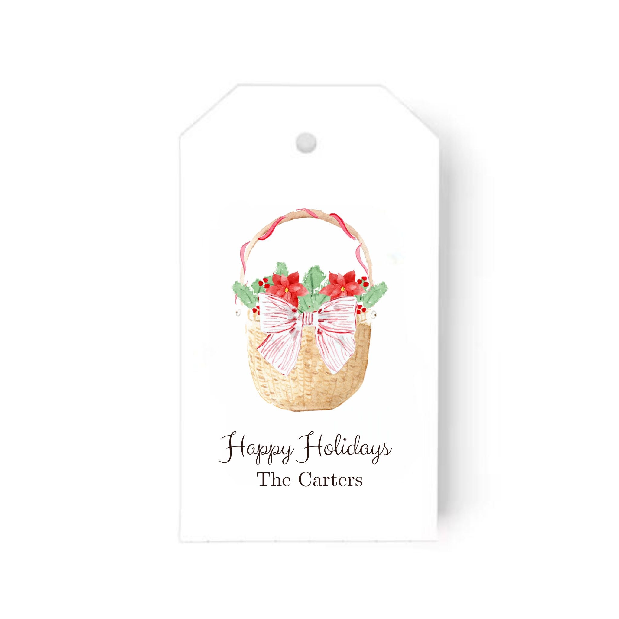 Semi Custom Gift Tags: Set of 24 Personalized Watercolor Nantucket Basket Gift Tag