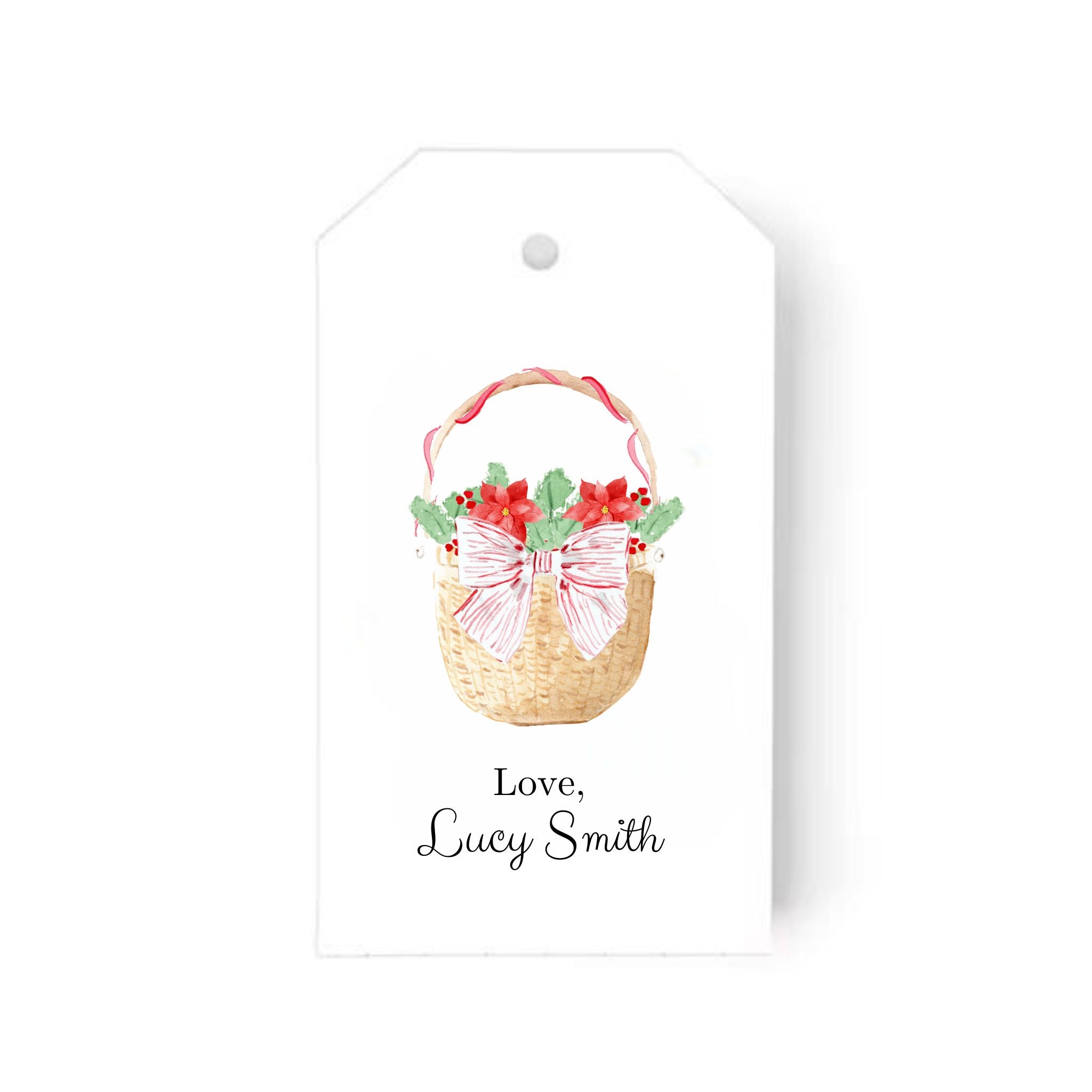 Semi Custom Gift Tags: Set of 24 Personalized Watercolor Nantucket Basket Gift Tag