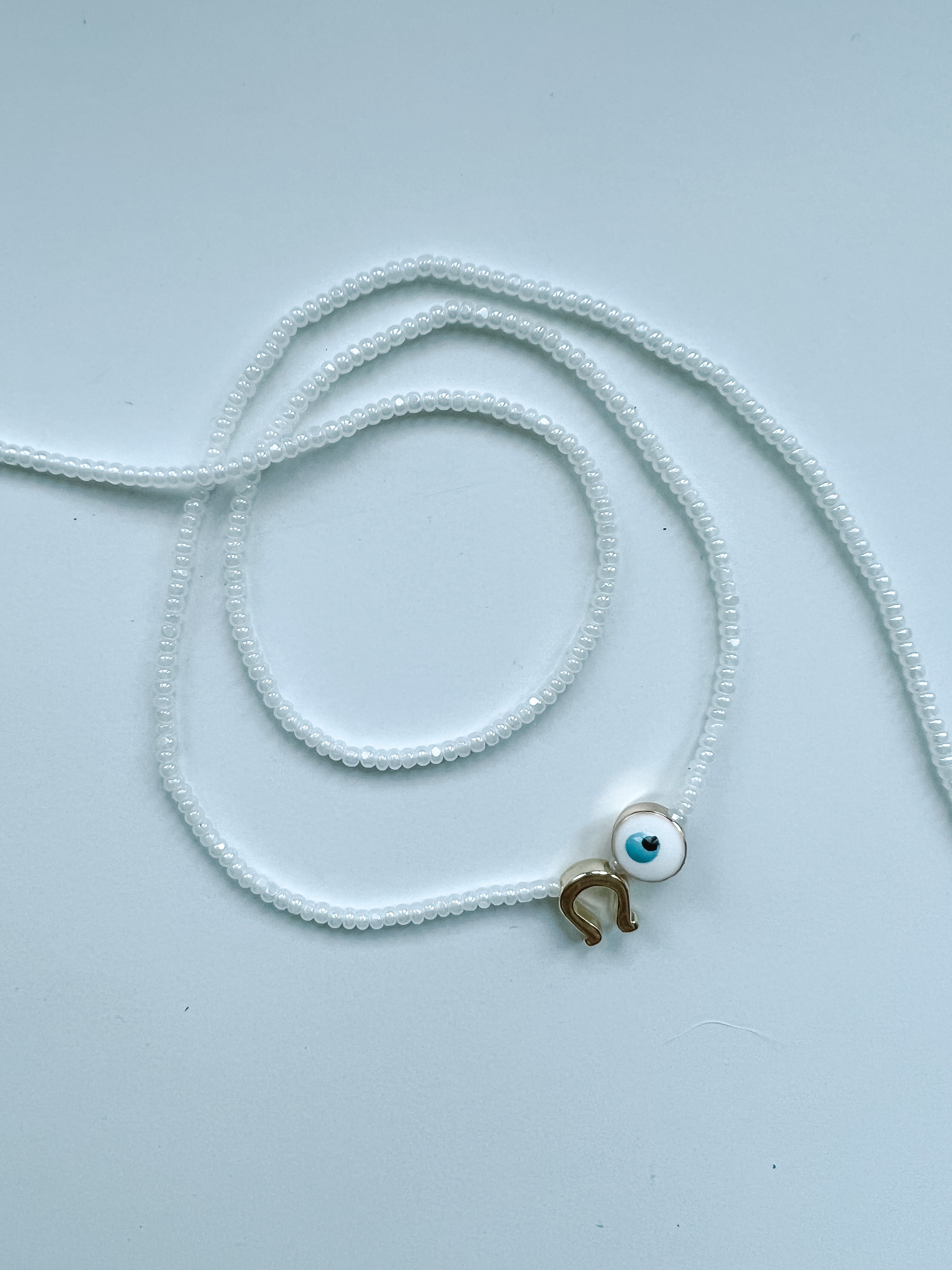 White Beaded Evil Eye Wrap Bracelet