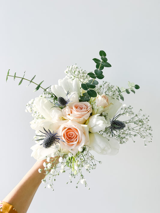 Floral Diary: DIY Bouquet with Roses, Tulips, Baby's Breath, Sea Holly & Eucalyptus