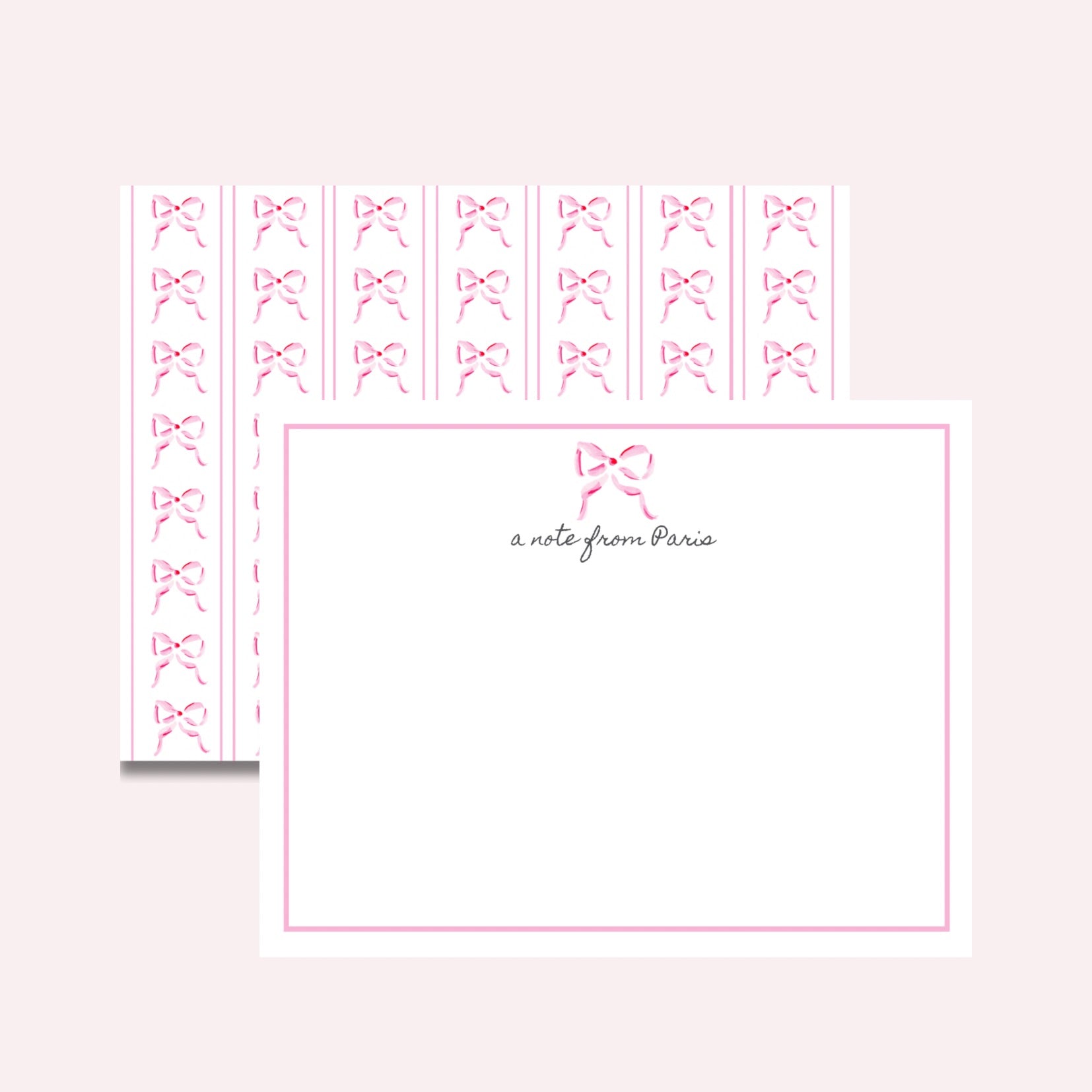 Pink bow personalized notecards 