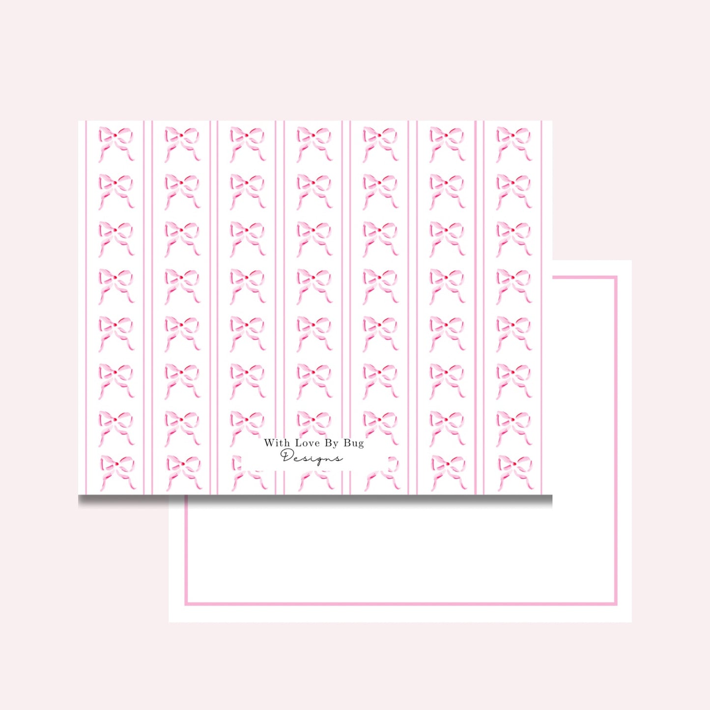 Pink bow personalized notecards 