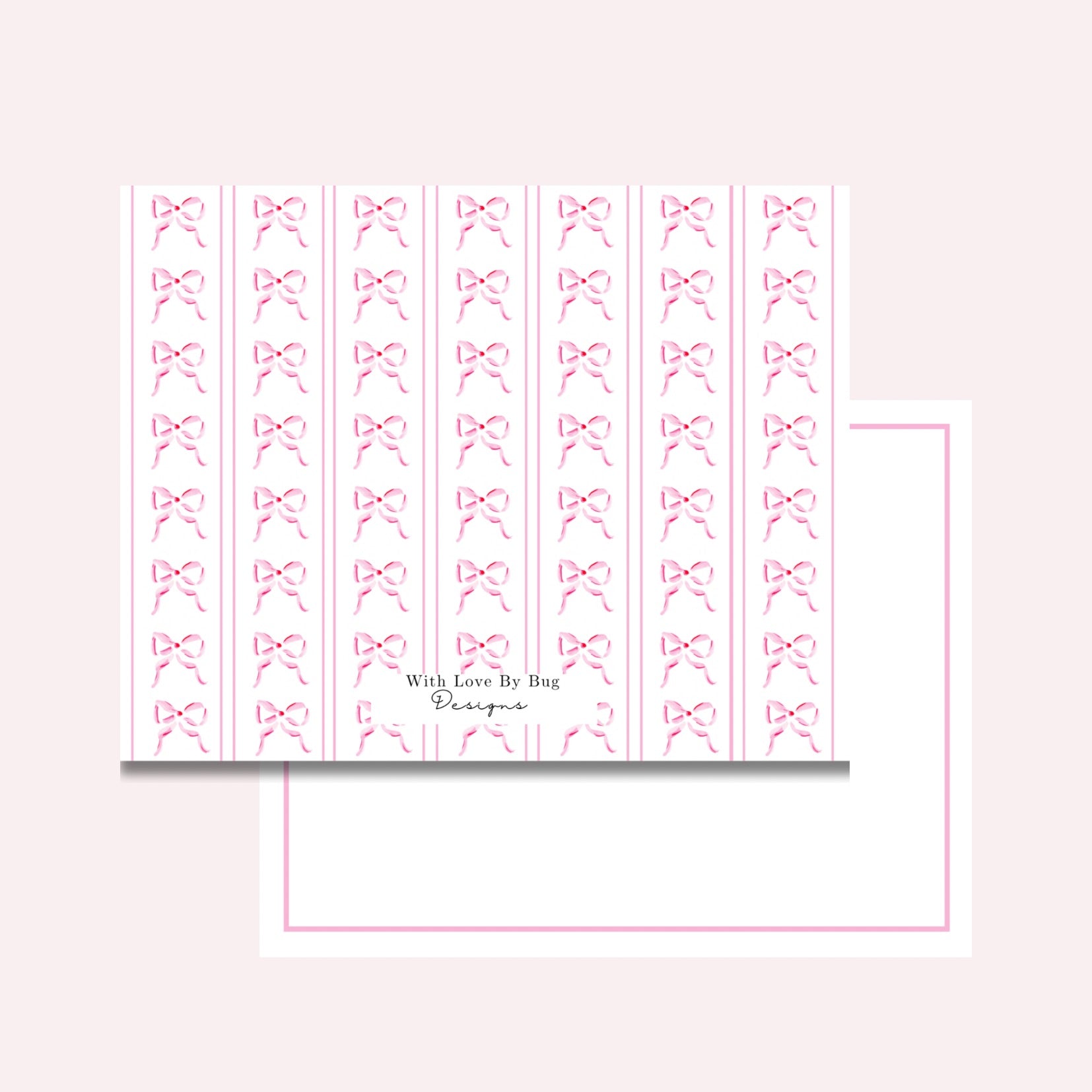 Pink bow personalized notecards 