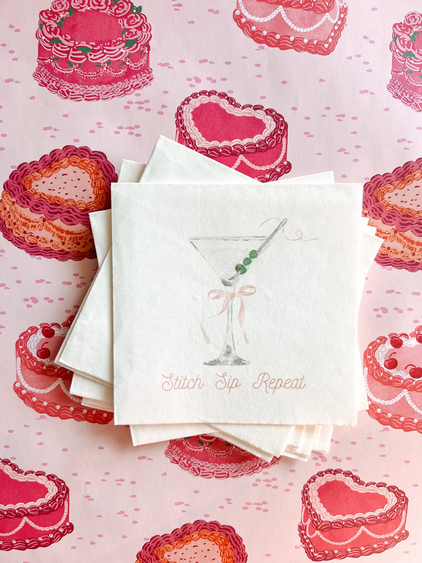 Stitch Sip Repeat Premium Cocktail Napkins with Martini | Designer Party Pack of 12