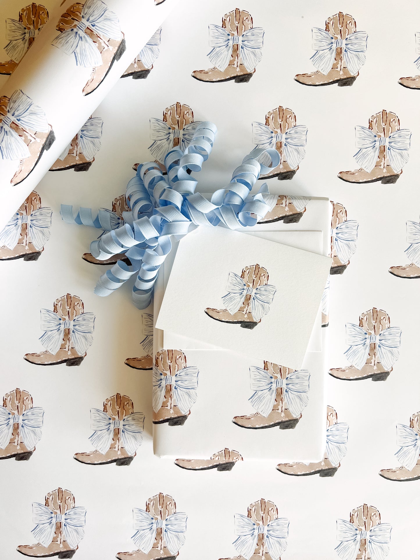 Greeting Card: Blue Boot & Bow