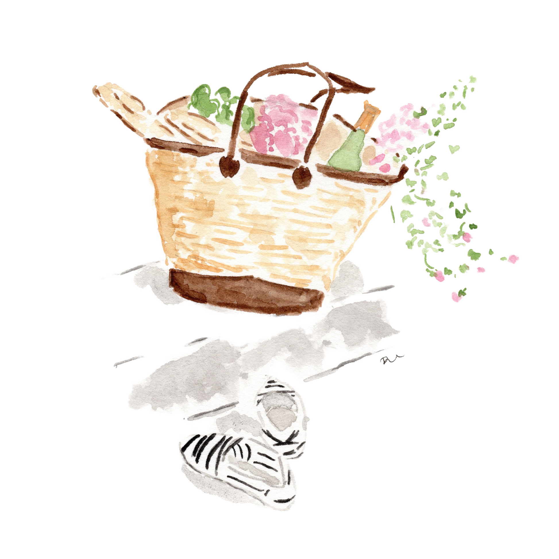 Watercolor illustration of French Market basket 