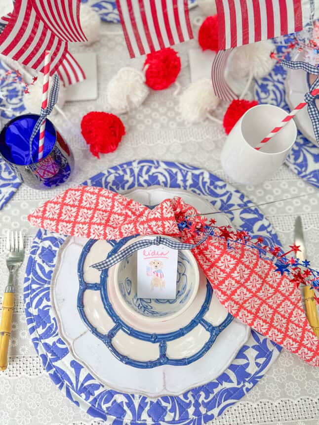Gift Tag with Watercolor Dog with Flag
