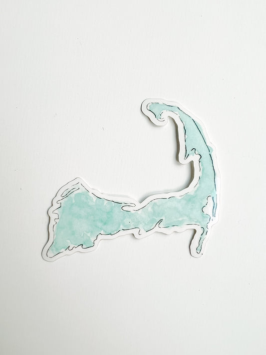Blue watercolor sticker of map of Cape Cod