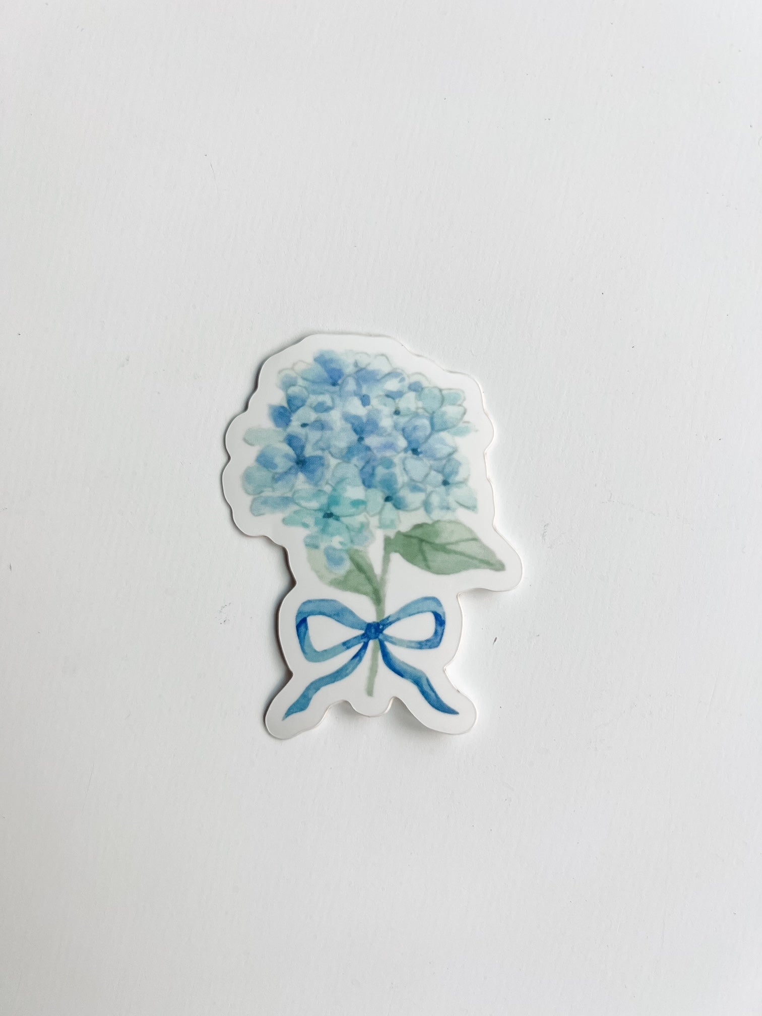 Blue hydrangea flower sticker with a blue bow