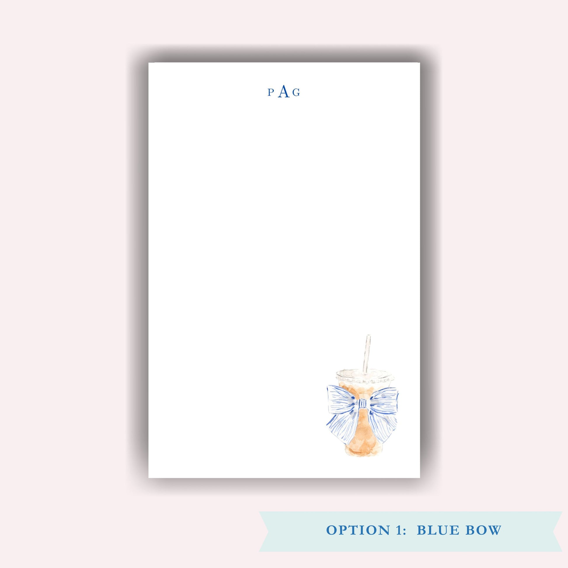 Notepad with Watercolor Iced Coffee with Blue Bow