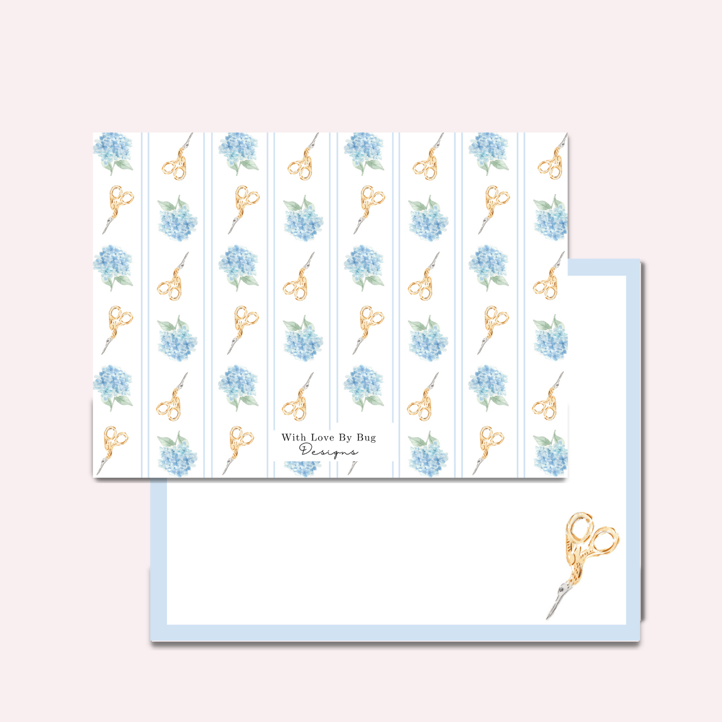 Custom Stationery: Stitching & Hydrangeas