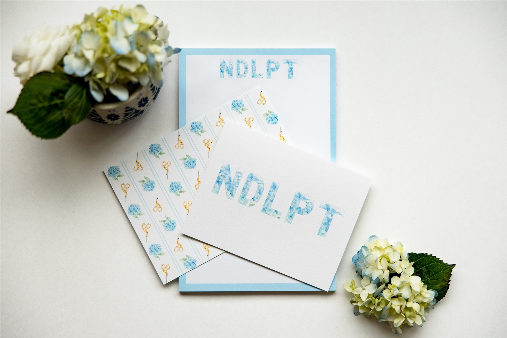 NDLPT in Hydrangeas Folded Notecards for Needlepoint
