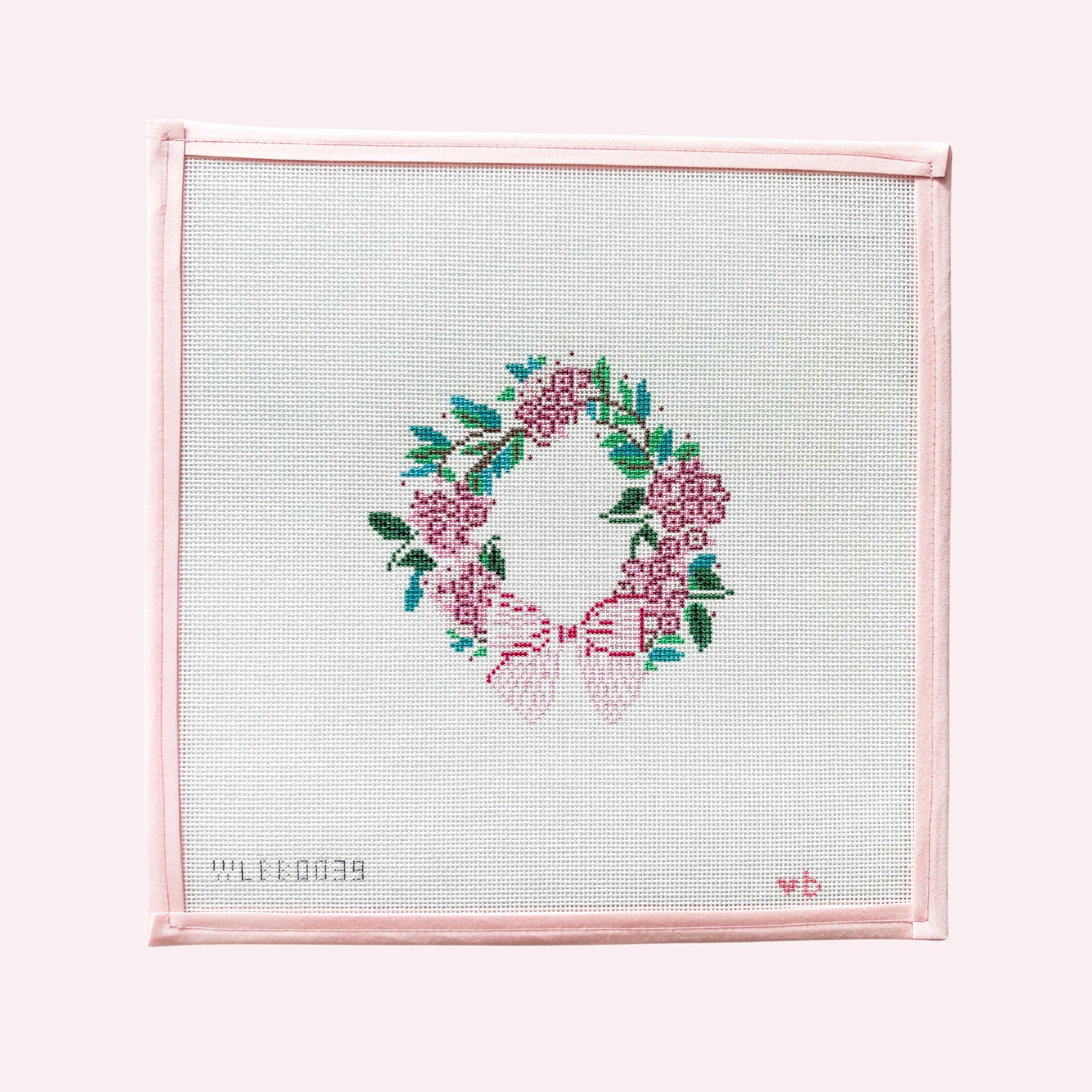 Needlepoint Canvas: Pink Hydrangea Wreath