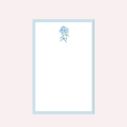 Blue hydrangea notepad with blue bow
