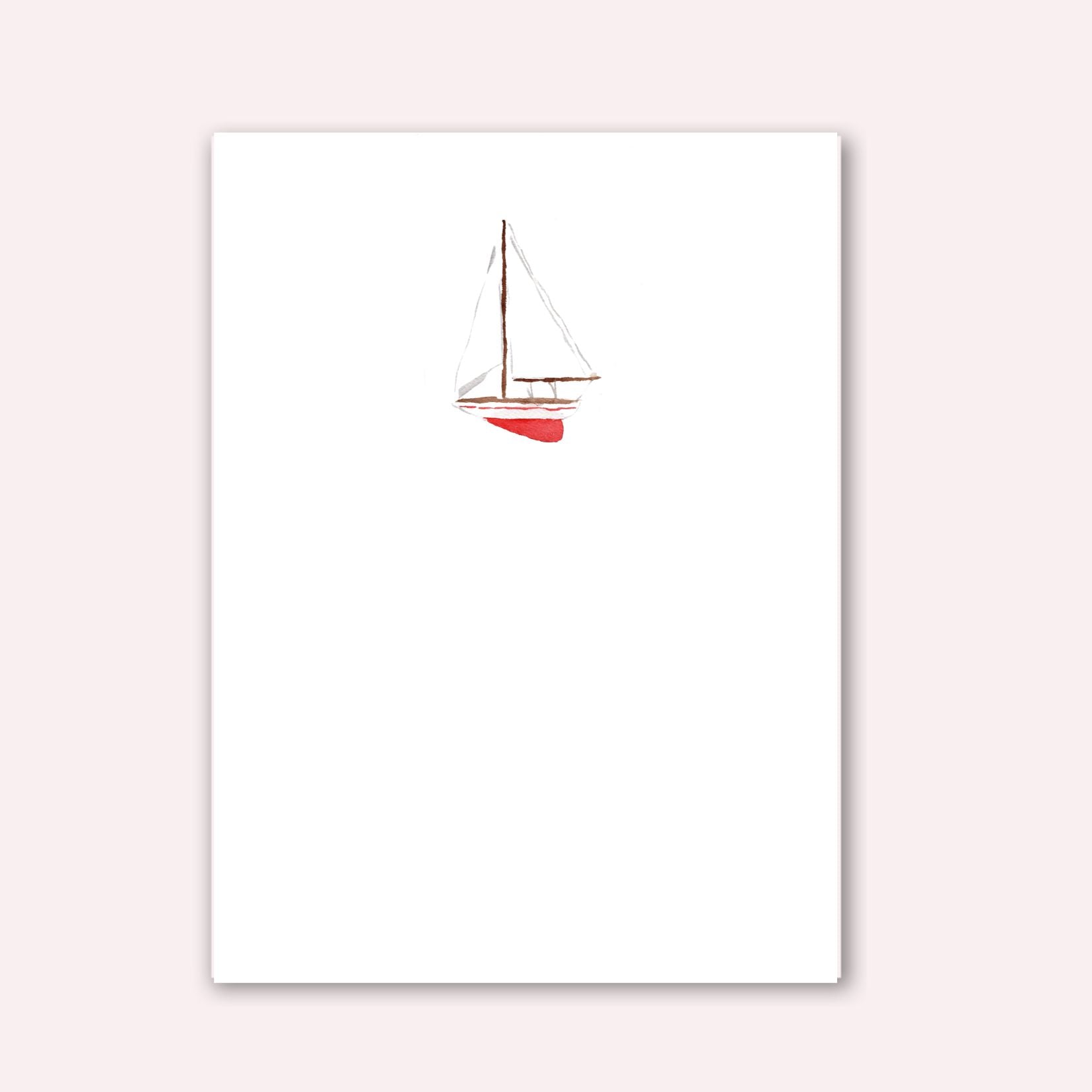 Watercolor red boat on notepad