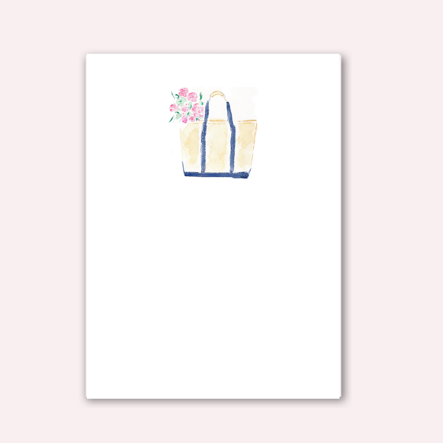Watercolor boat and tote bag on a white notepad