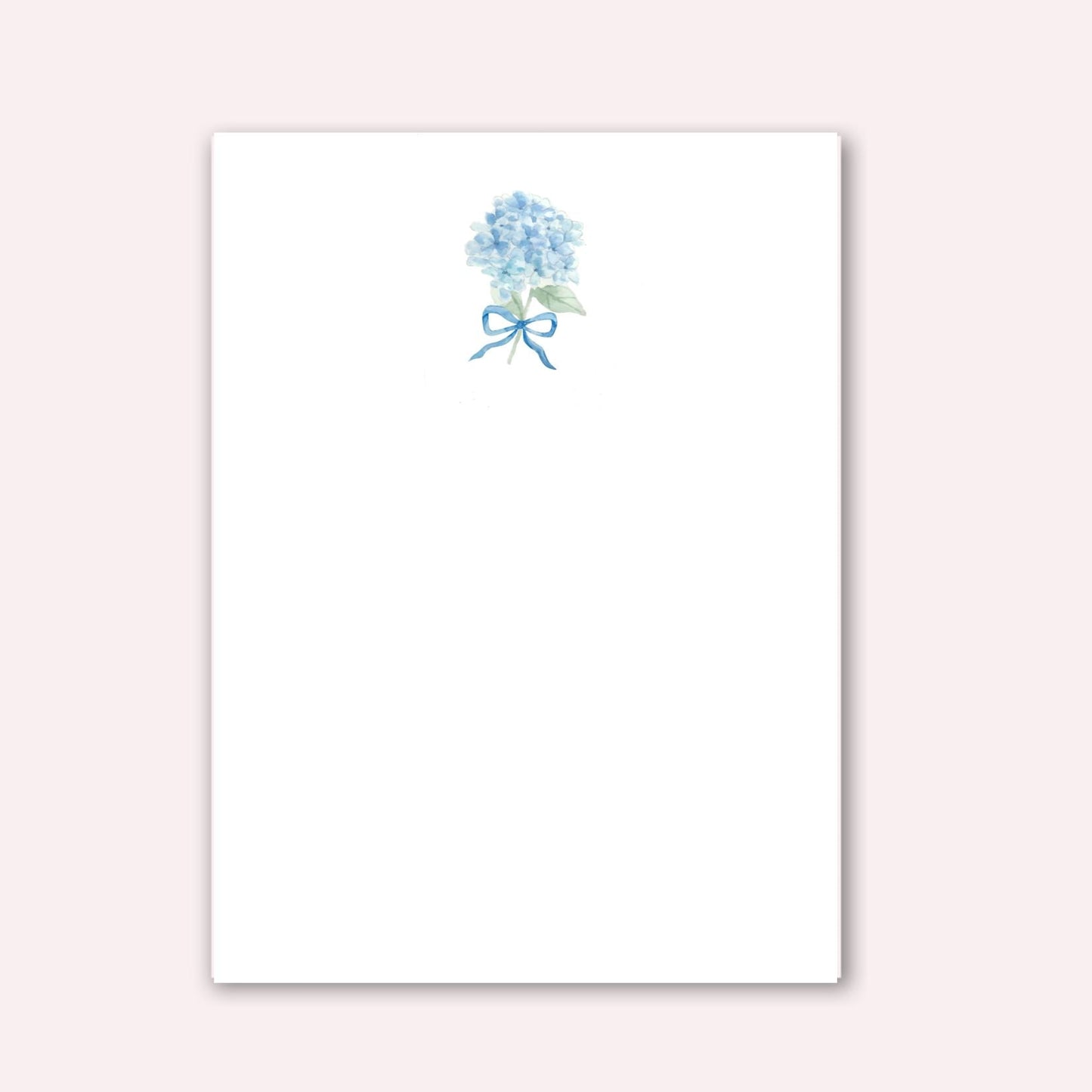 Notepad with blue watercolor hydrangea with blue bow