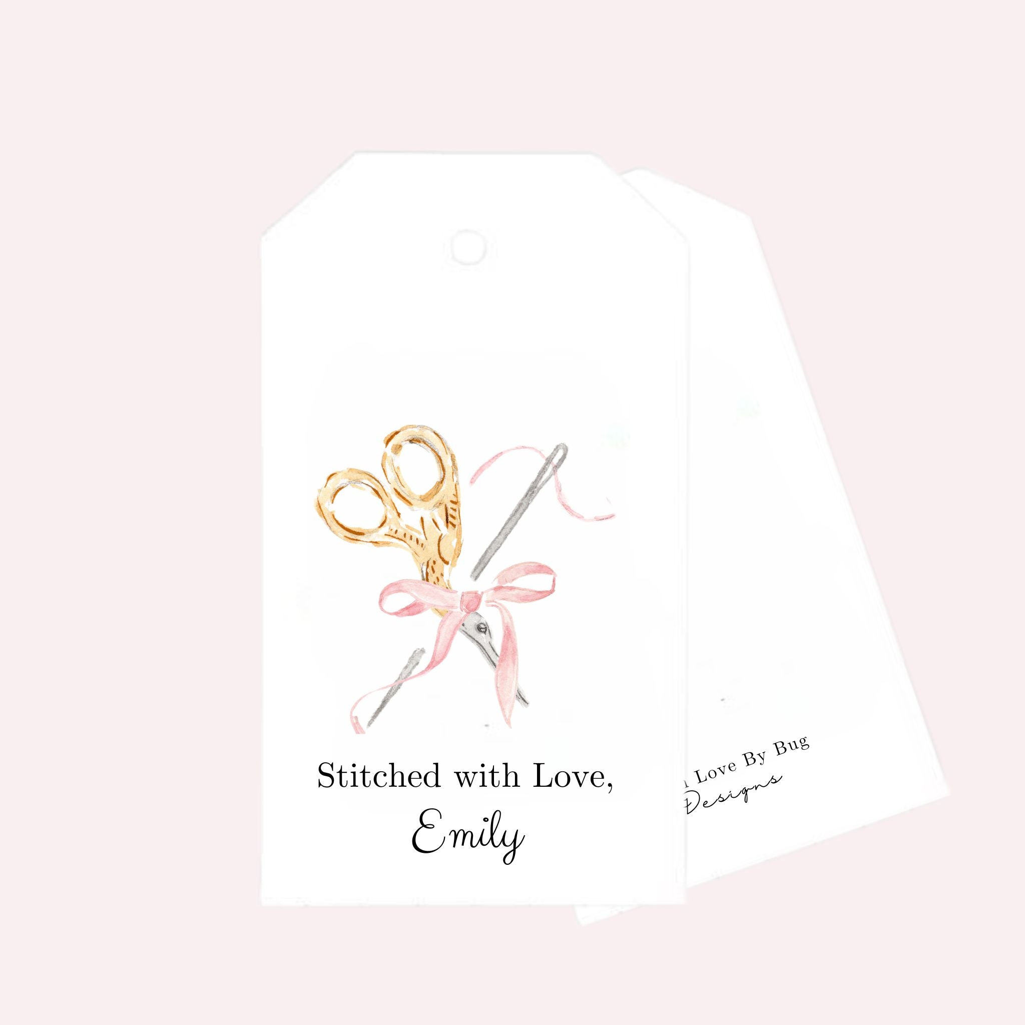 Semi Custom Gift Tags: Scissors & Bows Stitched with Love