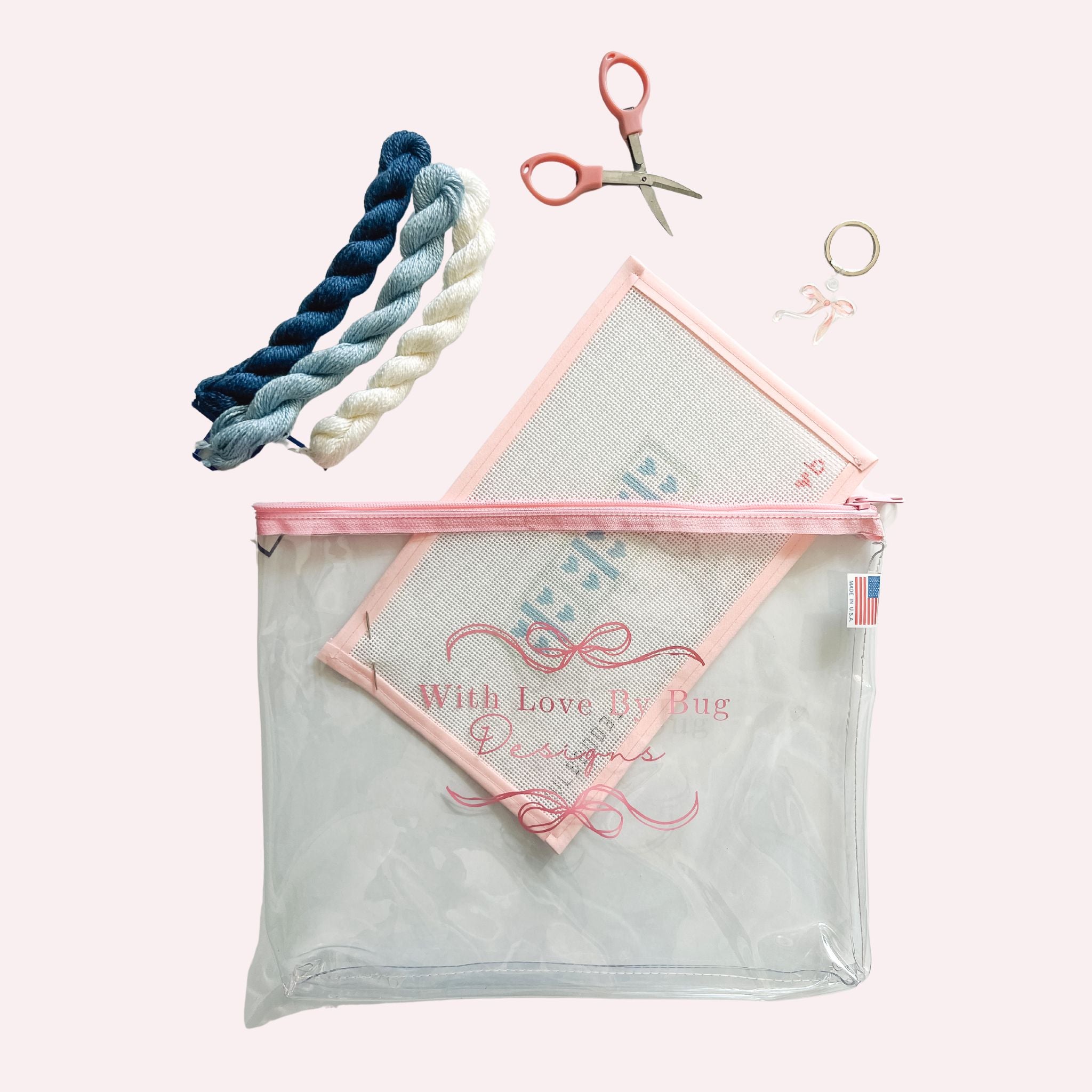 Needlepoint Kit:  Blue Heart Keychain Kit