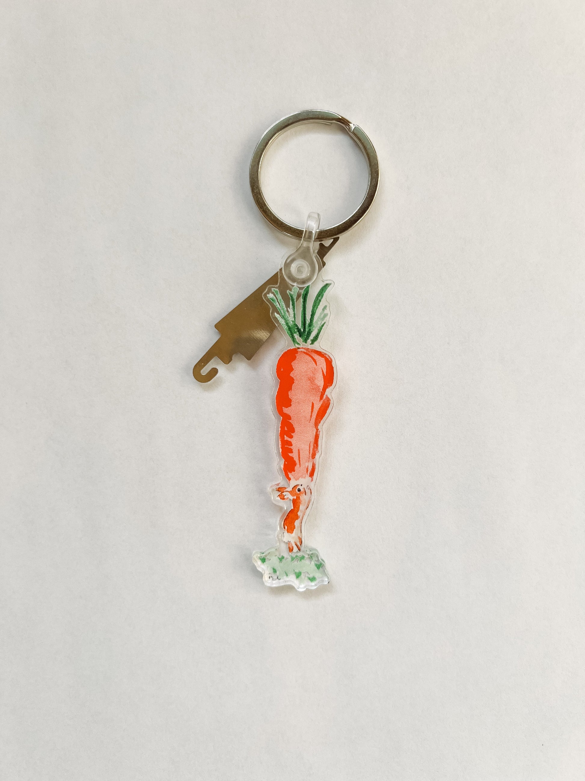 Watercolor bunny needle threader keychain with carrot charm for needlepoint enthusiasts