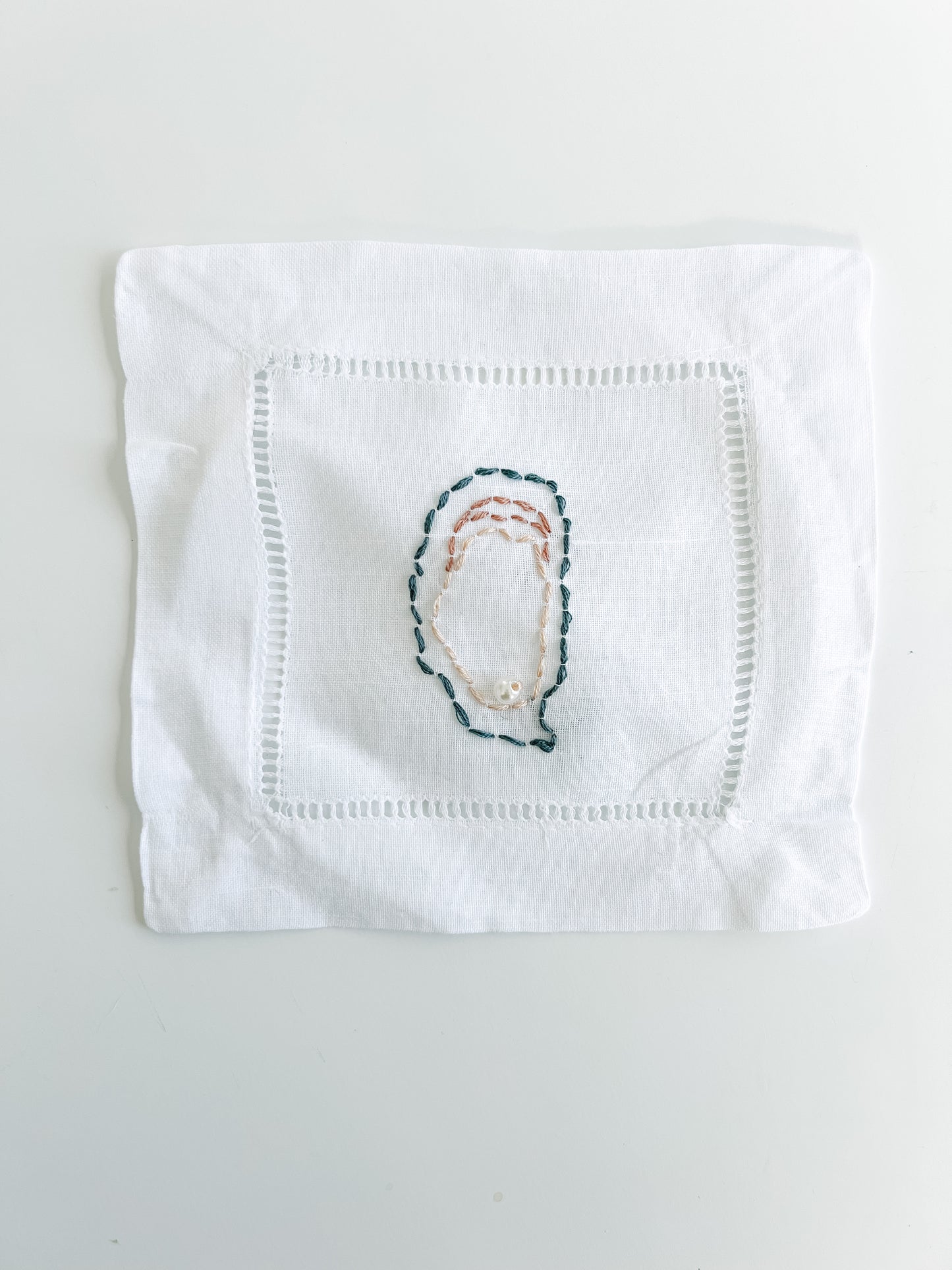 Hand Embroidered Cocktail Napkins: Seafood Tower